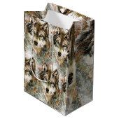 水彩グレーウルフ野生動物自然アート ミディアムペーパーバッグ (正面アングル)