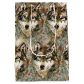 水彩グレーウルフ野生動物自然アート ミディアムペーパーバッグ (裏面)