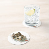 水彩グレーウルフ野生動物自然アート ラウンドペーパーコースター (インサイチュ)