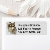 水彩グレーウルフ野生動物自然アート ラベル (インサイチュ)