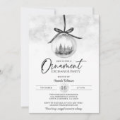 水彩グレーオーナメント クリスマス交換パーティー 招待状 (正面)