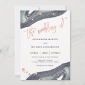 水彩グレージオードとフェイクローズゴールド | 結婚式 招待状 (正面)