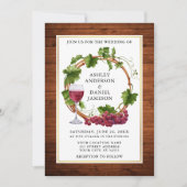 水彩グレープつる植物ウッドリースフォト結婚ズ 招待状 (正面)