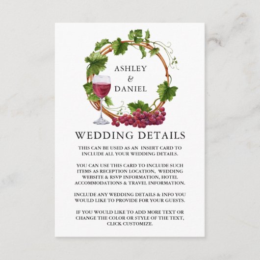 水彩グレープつる植物ウッドリース結婚ズ詳細 エンクロージャーカード (正面)