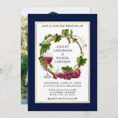 水彩グレープつる植物リースフォトブルー結婚ズ 招待状 (正面/裏面)