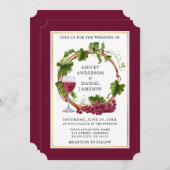 水彩グレープつる植物リースブルゴーニュ結婚ーズ 招待状 (正面/裏面)