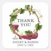水彩グレープつる植物リース結婚ズサンキューユー スクエアシール (正面)