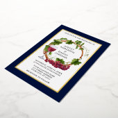 水彩グレープつる植物リース結婚ズブルー金ゴールド 箔招待状 (回転した状態)