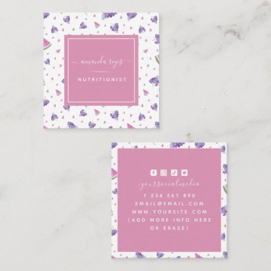 水彩グレープスイカ栄養士ディエティシャン スクエア名刺 (正面/裏面)