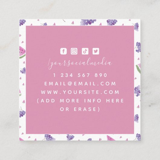 水彩グレープスイカ栄養士ディエティシャン スクエア名刺 (裏面)