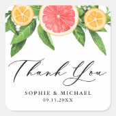 水彩グレープフルーツとオレンジ夏ありがとう スクエアシール (正面)