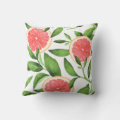 水彩グレープフルーツと緑のパターン クッション (裏面)
