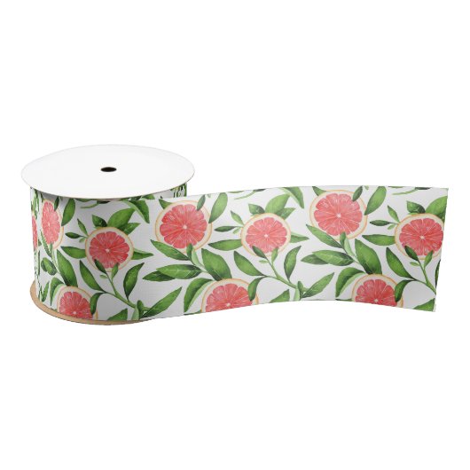 水彩グレープフルーツと緑のパターン サテンリボン (リール)