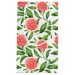 水彩グレープフルーツと緑のパターン スモールペーパーバッグ