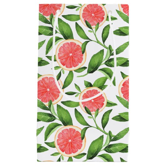 水彩グレープフルーツと緑のパターン スモールペーパーバッグ (正面)