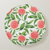 水彩グレープフルーツと緑のパターン ラウンドクッション (裏面)