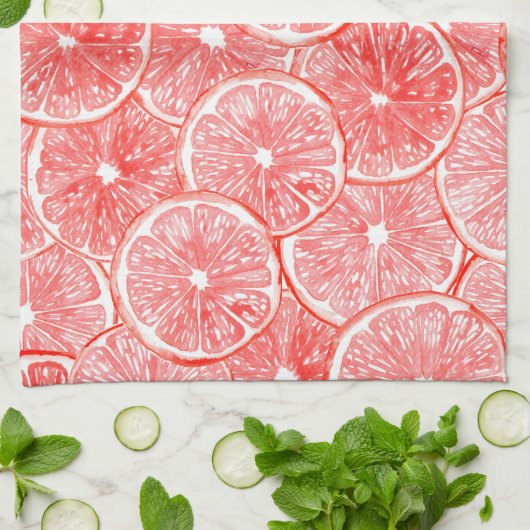 水彩グレープフルーツ薄切りパターン キッチンタオル (折り畳み)