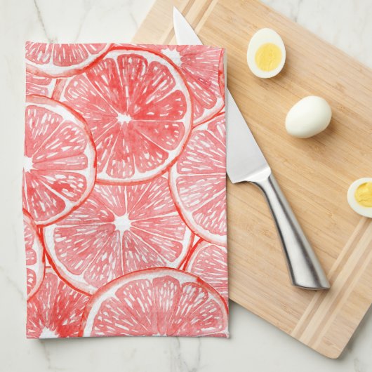 水彩グレープフルーツ薄切りパターン キッチンタオル (四つ折り)