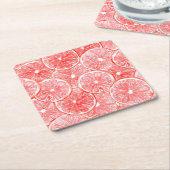 水彩グレープフルーツ薄切りパターン スクエアペーパーコースター (アングル)