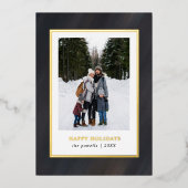 水彩グレーベルベットのフレーム3写真クリスマス 箔シーズンカード (正面)
