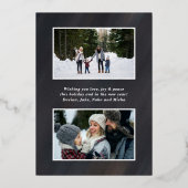 水彩グレーベルベットのフレーム3写真クリスマス 箔シーズンカード (裏面)