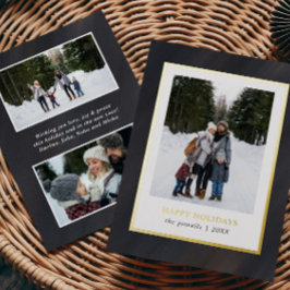 水彩グレーベルベットのフレーム3写真クリスマス 箔シーズンカード