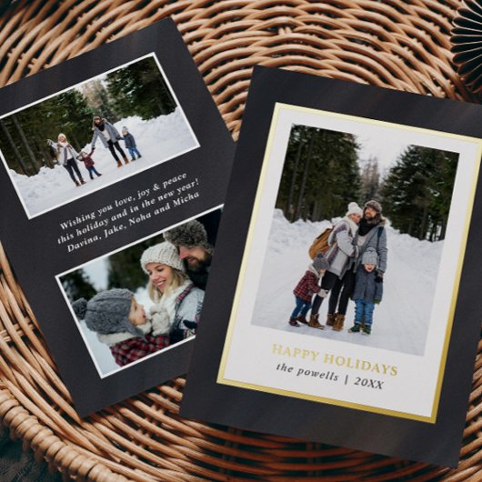 水彩グレーベルベットのフレーム3写真クリスマス 箔シーズンカード