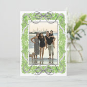 水彩グレー弓&グリーンガーランドトピアリーフォト シーズンカード (スタンド正面)