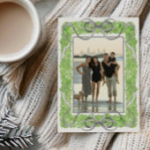 水彩グレー弓&グリーンガーランドトピアリーフォト シーズンカード