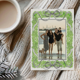 水彩グレー弓&グリーンガーランドトピアリーフォト シーズンカード