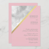 水彩グレー赤面ピンクゴールドフォイル結婚ズ 招待状 (正面/裏面)