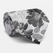 水彩グレー、黒い花のパターン。ネックタイ ネクタイ (ロール)