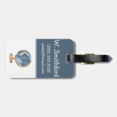 水彩グローブ、ブルー、ホワイト、ブラウンキッドのイニシャル ラゲッジタグ (裏面横)