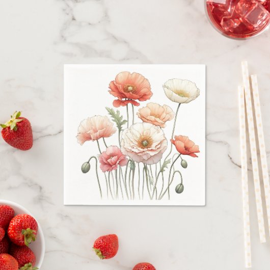 水彩ケシオレンジのケシの花カクテル スタンダードカクテルナプキン (インサイチュ)