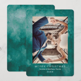 水彩ケツァルグリーンのモダンなクリスマスカード 招待状