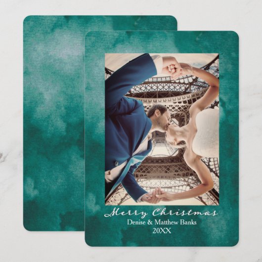 水彩ケツァルグリーンエレガントクリスマスカード 招待状 (正面/裏面)