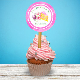 水彩ケーキのキッチンから花を添えて ラウンドシール