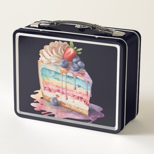水彩ケーキスライスの喜び: メタルランチボックス (裏面)