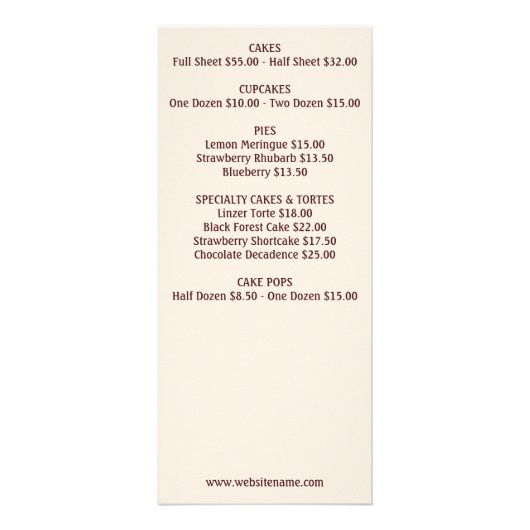 水彩ケーキパティスリーのカップケーキデザートメニュー ラックカード (裏面)