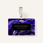 水彩ゲード深いブルーパープルアゲート バッジ (裏面クリップ)