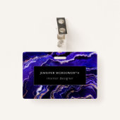水彩ゲード深いブルーパープルアゲート バッジ (正面クリップ)