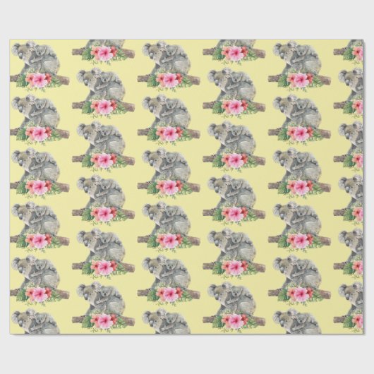 水彩コアラの親子 かわいいママと赤ちゃん ラッピングペーパー (フラット)