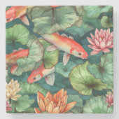 水彩コイと睡蓮の石コースター ストーンコースター (正面)