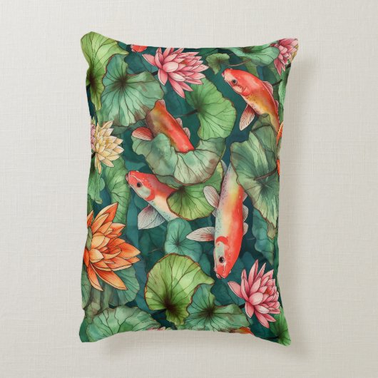 水彩コイと睡蓮アクセント枕 アクセントクッション (裏面(縦))