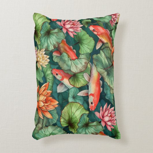 水彩コイと睡蓮アクセント枕 アクセントクッション (正面(垂直))