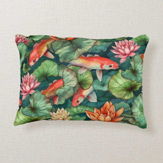 水彩コイと睡蓮アクセント枕 アクセントクッション (裏面)