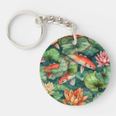 水彩コイと睡蓮アクリルキーチェーン キーホルダー (正面)