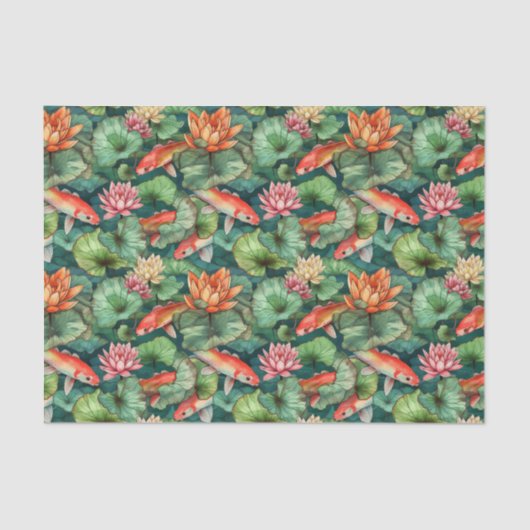 水彩コイと睡蓮ティッシュペーパー 薄葉紙 (正面)