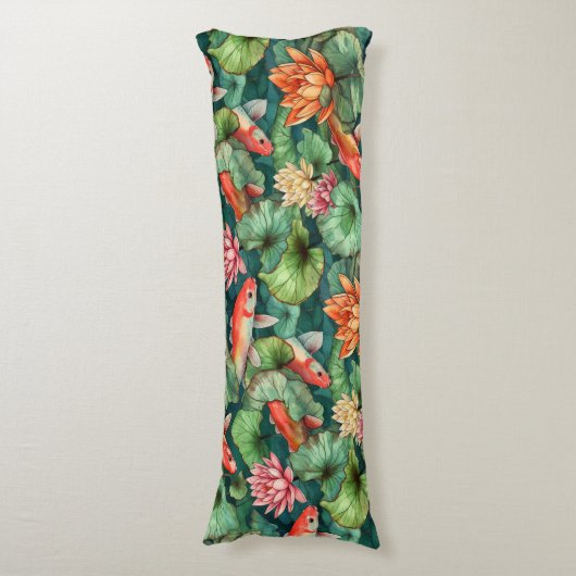 水彩コイと睡蓮抱き枕 ボディピロー (正面縦)