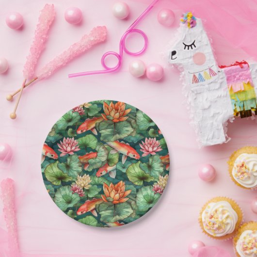 水彩コイと睡蓮紙プレート ペーパープレート (パーティー)